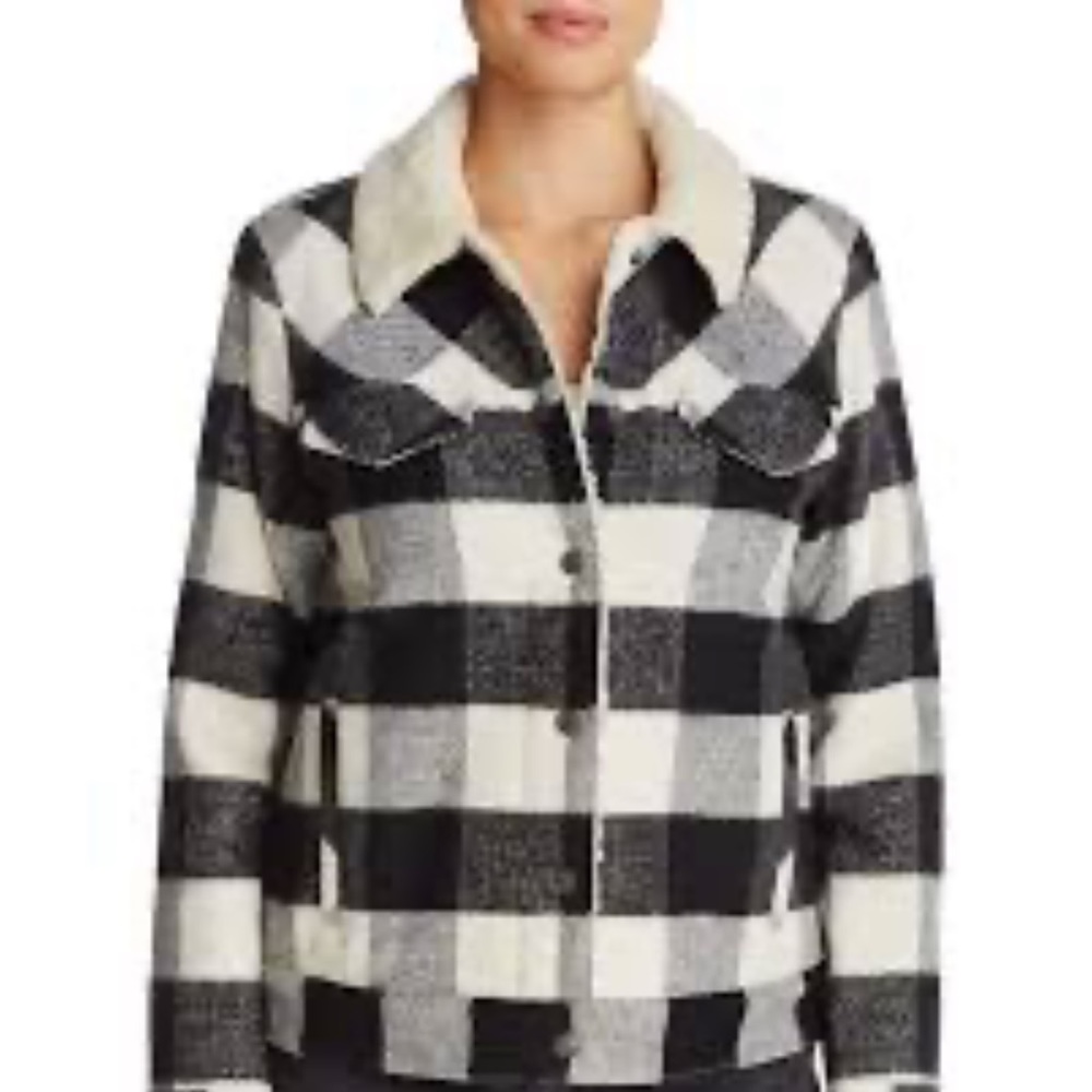 Levi’s Black & White Buffalo Check Sherpa Wool Lined Trucker/ Aviator Coat, XS